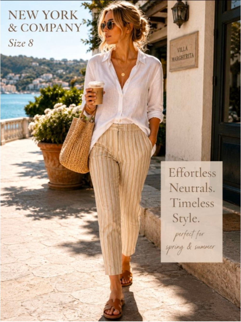 New York & Company Striped Ankle Pants Size 8 Coastal Old Money Minimalist